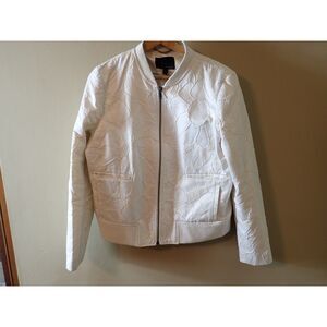 Banana Republic Cream Floral Raised Texture Full Zip Jacket Large Boho Chic